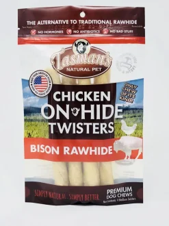 Tasman's Natural Pet Bison Rawhide Bisonhide Chicken Twist Medium Dog Natural Chews - 4 Pack