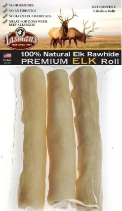 Tasman's Natural Pet Elk Rawhide 6" - 7" Medium Rolls Dog Natural Chews - 3 - Pack