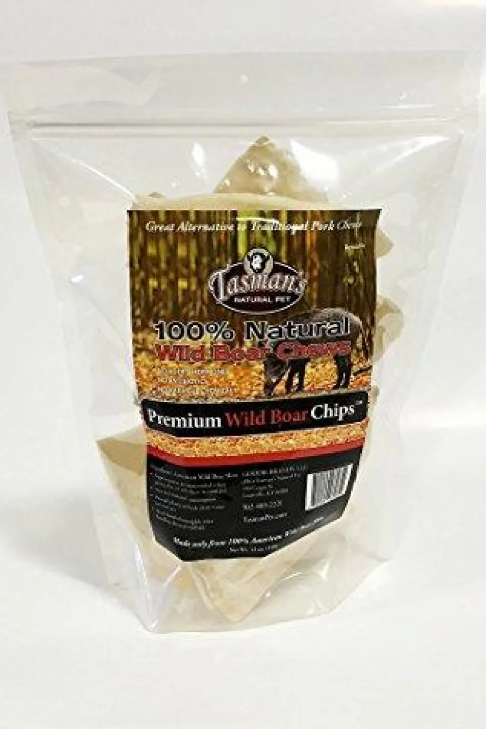 Tasman's Natural Pet Rawhide Wild Boar Chips Dog Natural Chews - 12 oz Bag