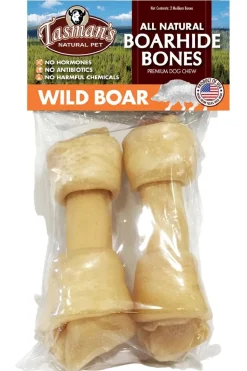 Tasman's Natural Pet Rawhide 6" - 7" Wild Boar Medium Bones Dog Natural Chews - 2 - Pack
