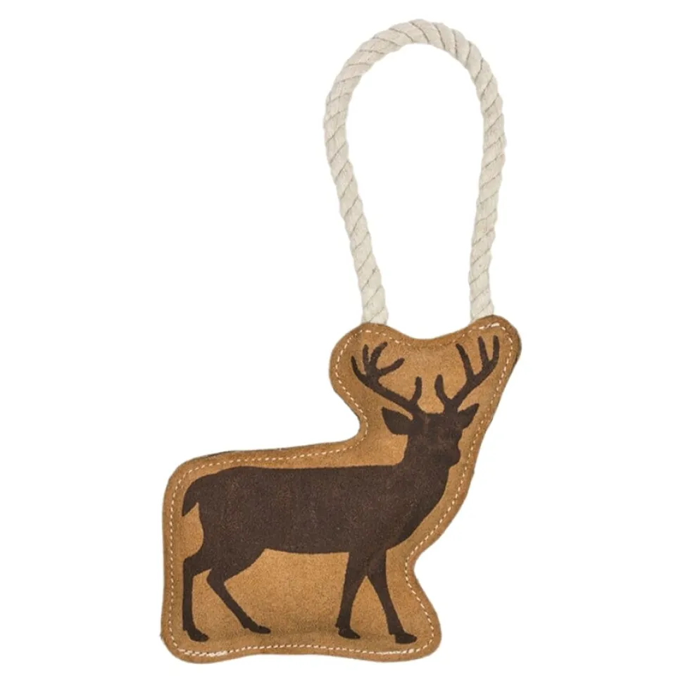 Territory Deer Natural Leather Squeak Chew and Rope Tug Dog Toy - 8 Inches