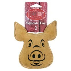 Territory Pig Natural Leather Squeak and Chew Dog Toy - 6.5 Inches
