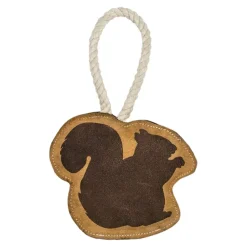 Territory Squirrel Natural Leather Squeak Chew and Rope Tug Dog Toy - 8 Inches