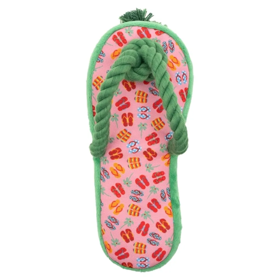 The Worthy Dog Flip Flop Tropical Patterned Squeak Rope and Nylon Plush Dog Toy