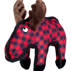 The Worthy Dog Moose Plaid Patterned Squeak Nylon and Plush Dog Toy