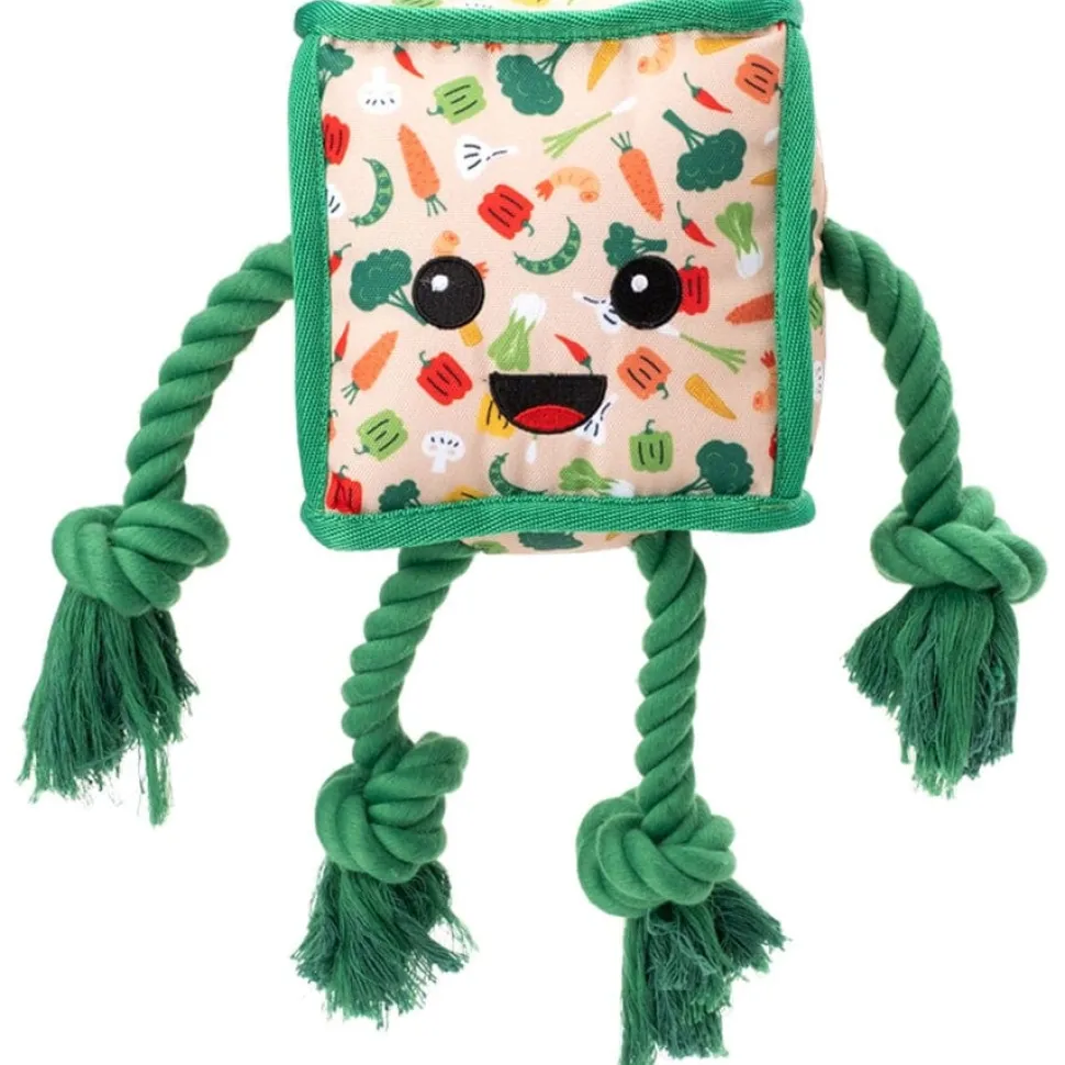 The Worthy Dog Tofu Stir Fry Squeak Rope and Nylon Plush Dog Toy