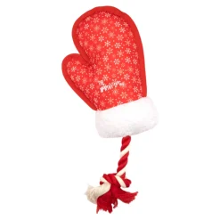 The Worthy Dog Tough Mittens Holiday Nylon and Rope Squeak and Plush Dog Toy