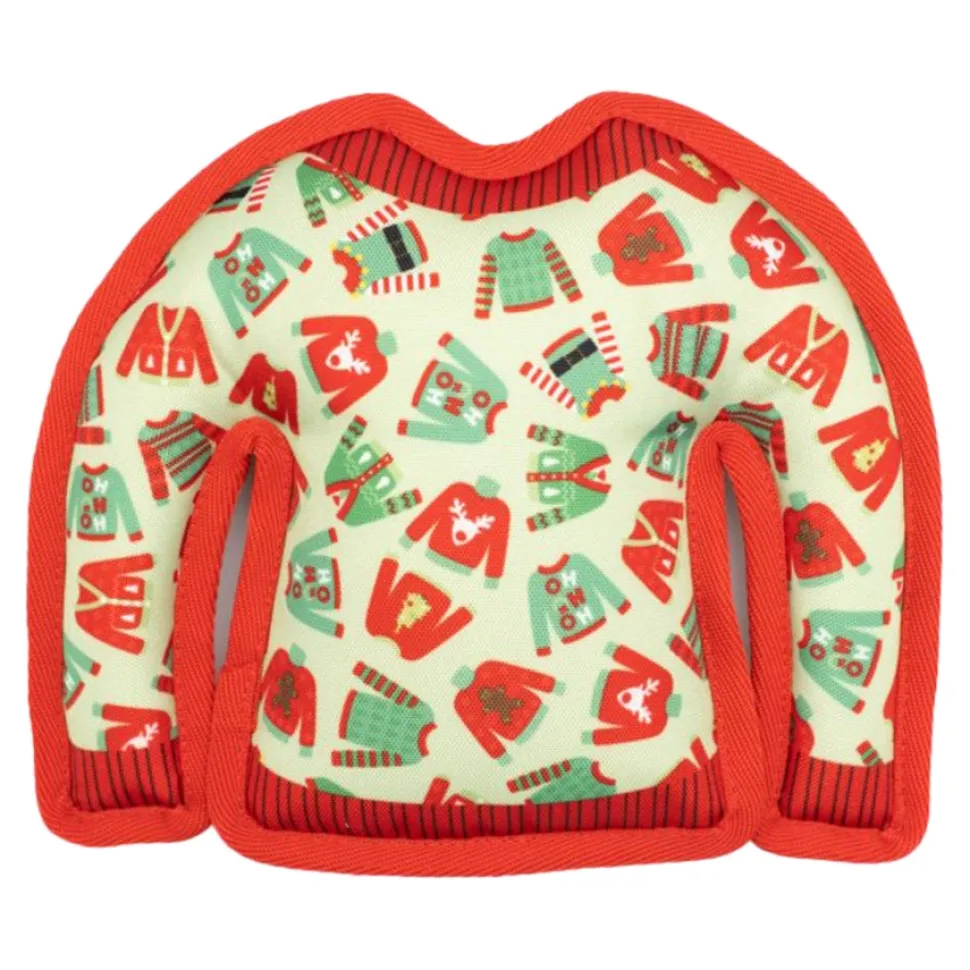 The Worthy Dog Ugly Christmas Sweater Squeak Nylon and Plush Dog Toy