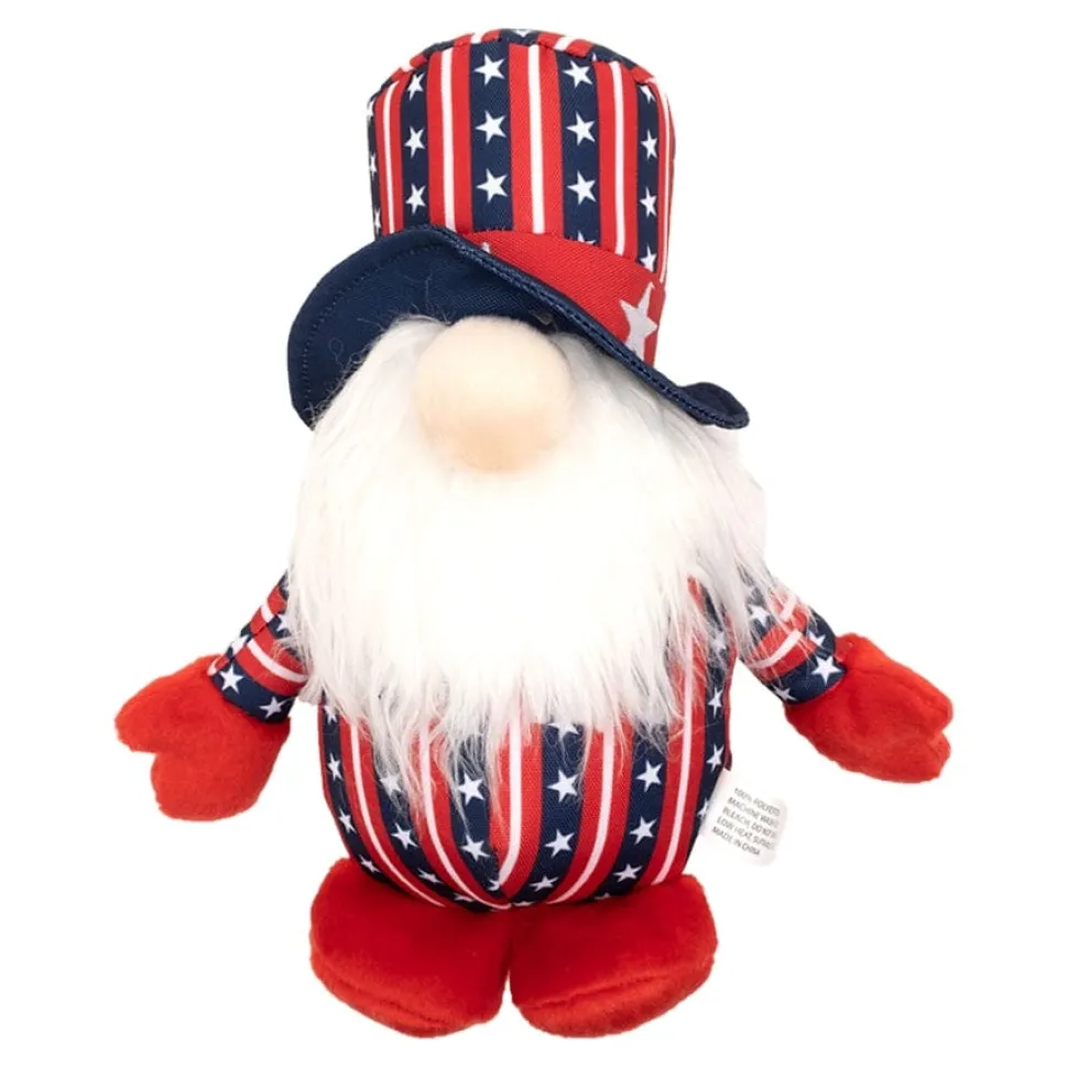 The Worthy Dog Uncle Sam Gnome USA Patterned Squeak Nylon Plush Dog Toy