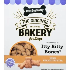 Three Dog Bakery Itty Bitty Bones Peanut Butter Baked Dog Bicuits Treats - 13 Oz - Case of 6