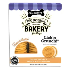 Three Dog Bakery Lick'N Crunch Sandwich Cookies Dog Biscuits Treats - Peanut Butter - 13 Oz - 6 Pack