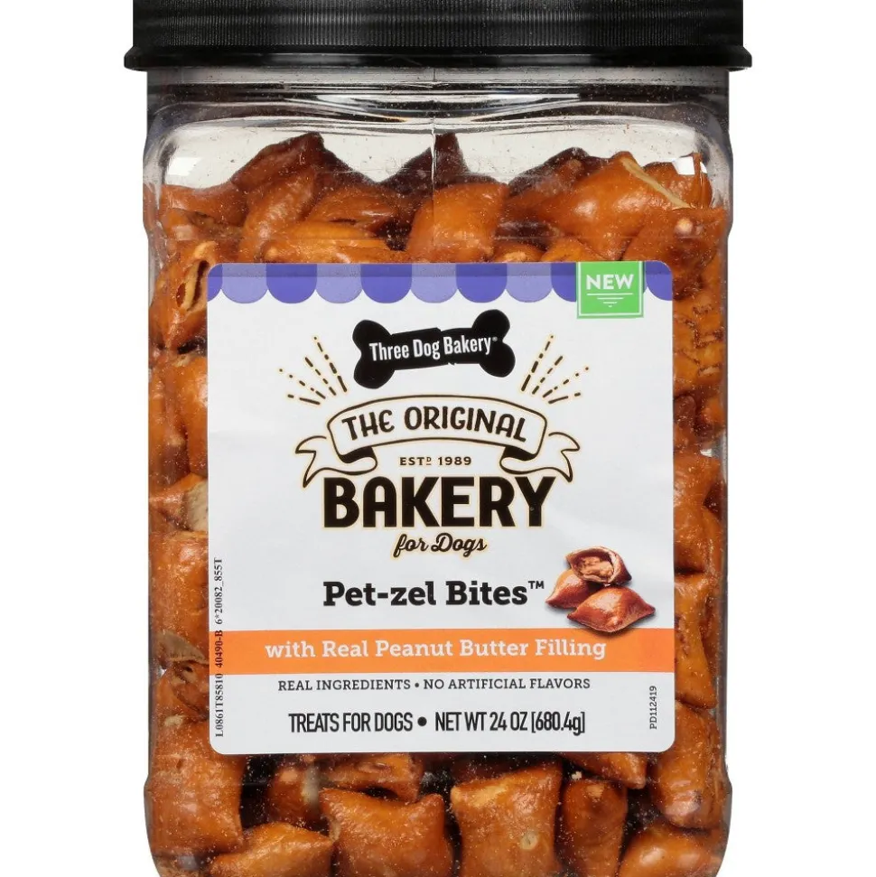 Three Dog Bakery Pet-zel Bites with Peanut Butter Filling Crunchy Dog Treats - 26 Oz - Case of 4