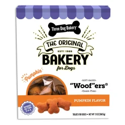 Three Dog Bakery Woofers Grain-Free Soft Baked Cookies Dog Biscuits Treats - Pumpkin - 13 Oz - 6 Pack