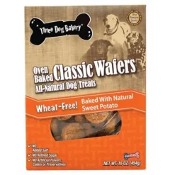 Three Dog Bakery Woofers Grain-Free Soft Baked Classic Cookies Dog Biscuits Treats - Sweet Potato - 13 Oz - 6 Pack