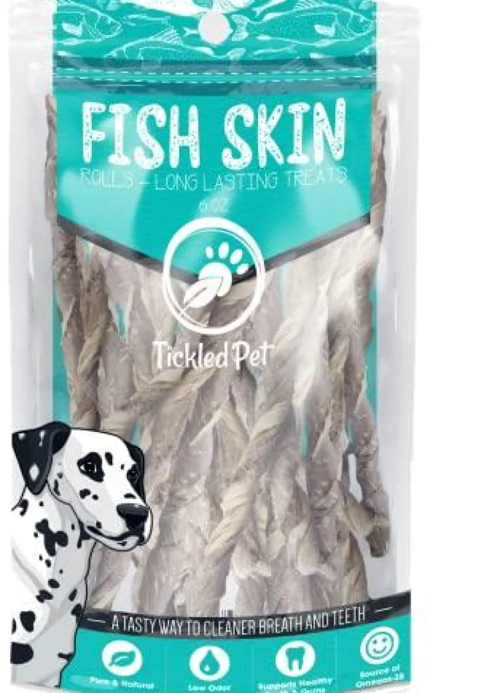 Tickled Pet All-Natural Icelandic Codfish Skin Rolls Dehydrated Dog Chews - 6 oz Bag