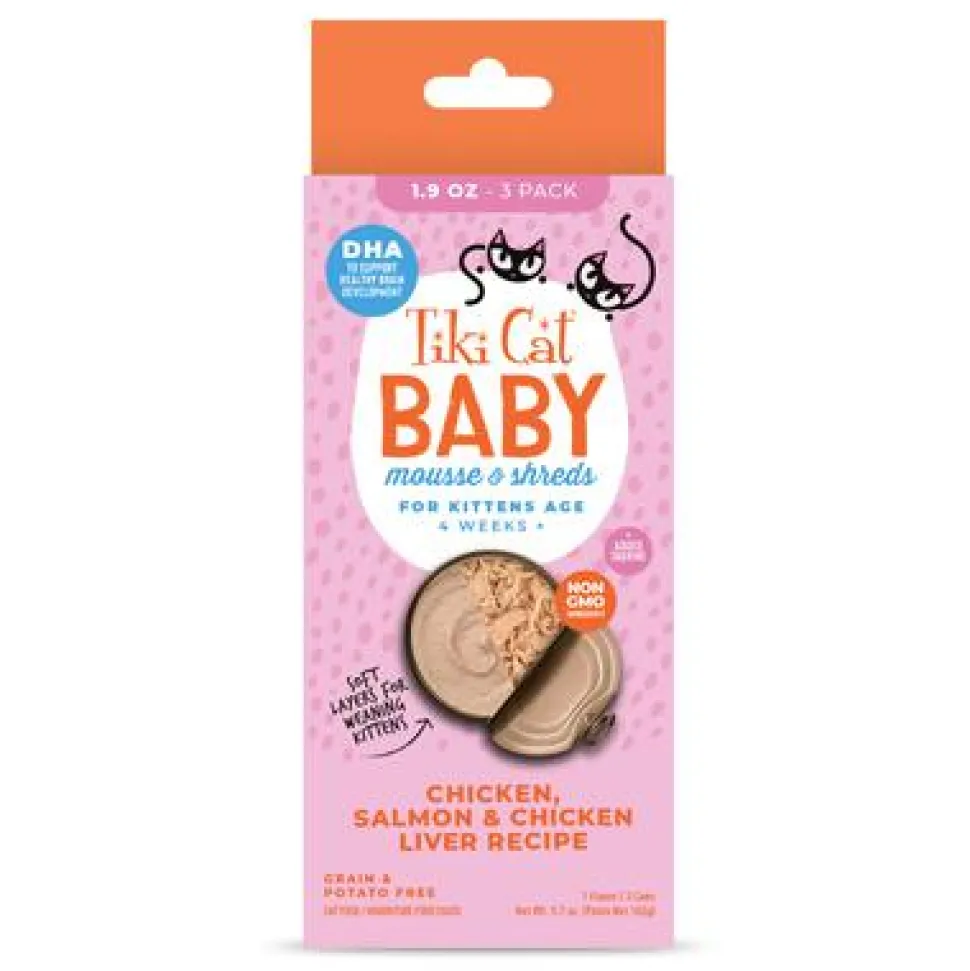 Tiki Cat Baby Chicken, Salmon & Chicken Liver Wet Cat Food - Shreds & Mousse