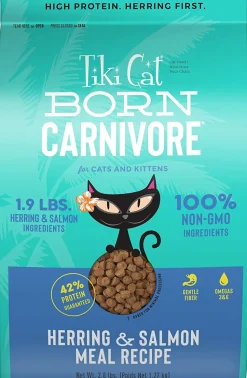 Tiki Cat Born Carnivore Non-GMO Herring & Salmon non Kibble Dry Cat Food - 11.1 lb Bag