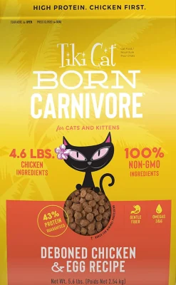 Tiki Cat Born Carnivore Non-GMO Chicken & Egg non Kibble Dry Cat Food - 11.1 lb Bag