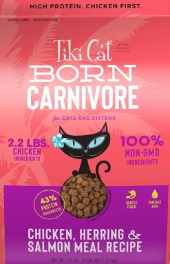 Tiki Cat Born Carnivore Non-GMO Chicken & Herring non Kibble Dry Cat Food - 2.8 lb Bag