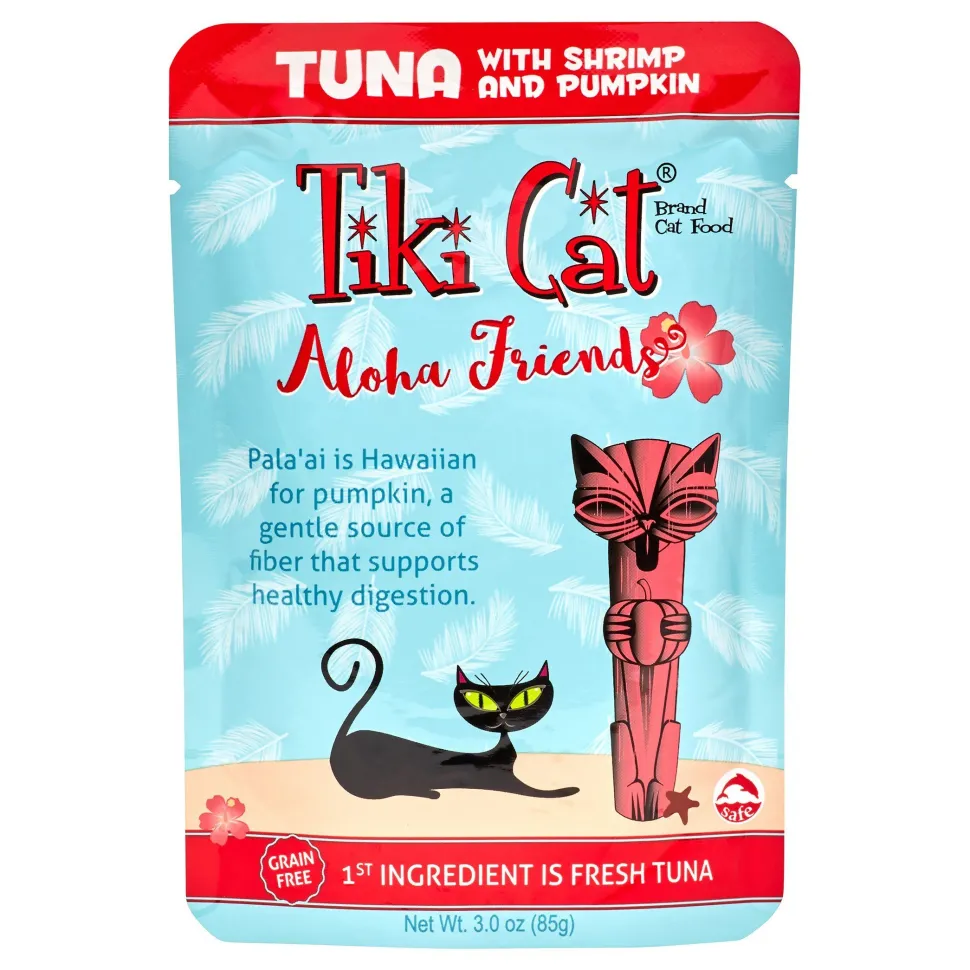 Tiki Cat Grain-Free Aloha Friends Tuna with Shrimp & Pumpkin Wet Cat Food in Pouches - 3 oz Pouches - Case of 12