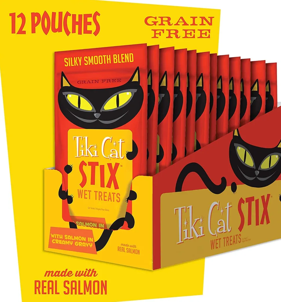 Tiki Cat Salmon Mousse STIX™ Cat Treats - (6 Tubes per Bag) - 3 Oz Bags - Pack of 12