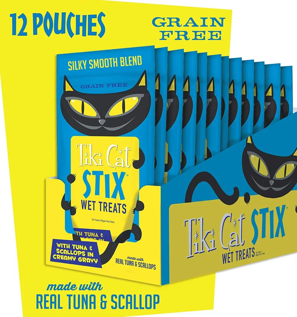 Tiki Cat Tuna & Scallops STIX™ Cat Treats - (6 Tubes per Bag) - 3 Oz Bags - Pack of 12