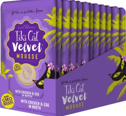 Tiki Cat Velvet Mousse Chicken & Egg Cat Food in Pouches - 2.8 oz Pouches - Case of 12