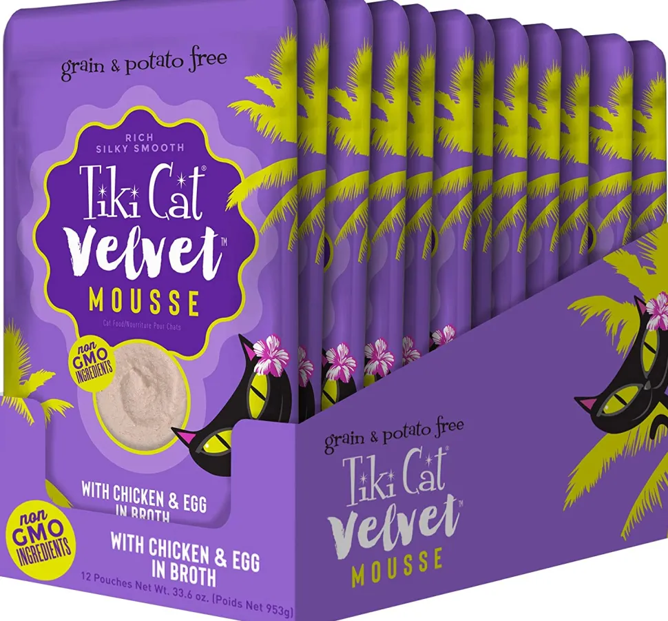Tiki Cat Velvet Mousse Chicken & Egg Cat Food in Pouches - 2.8 oz Pouches - Case of 12
