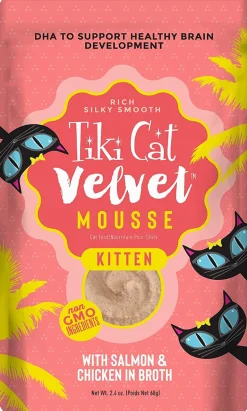 Tiki Cat Velvet Mousse Kitten Salmon Cat Food in Pouches - 2.4 oz Pouches - Case of 12