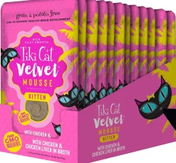 Tiki Cat Velvet Mousse Kitten Cat Food in Pouches - 2.4 oz Pouches - Case of 12