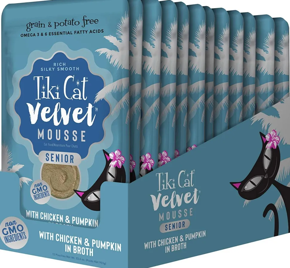 Tiki Cat Velvet Mousse Senior Cat Food in Pouches - 2.8 oz Pouches - Case of 12