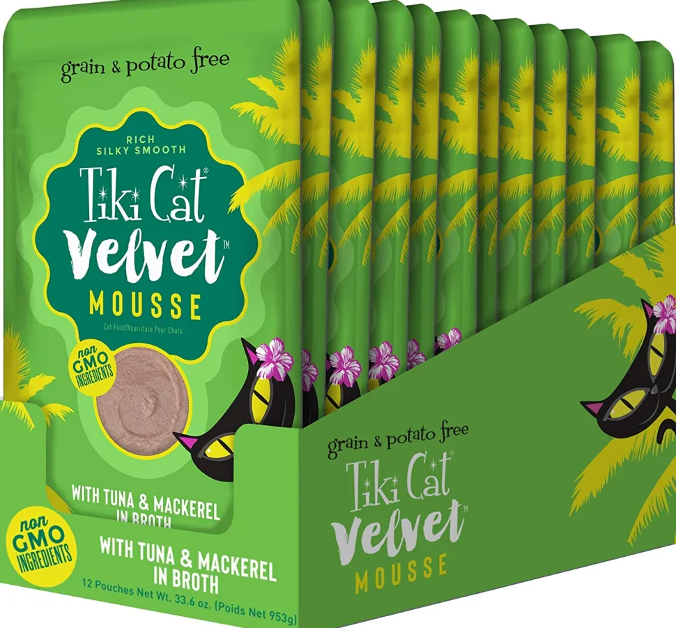 Tiki Cat Velvet Mousse Tuna & Mackerel Cat Food in Pouches - 2.8 oz Pouches - Case of 12