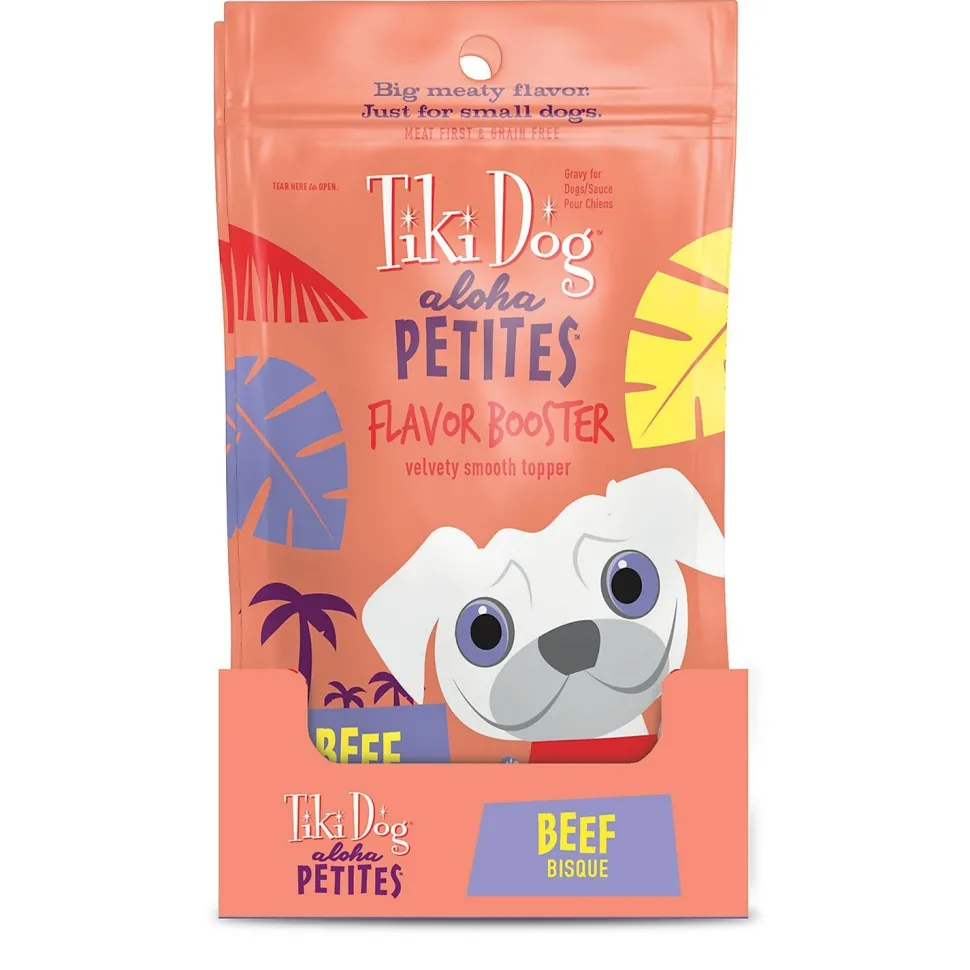 Tiki Dog Aloha Petites Flavor Booster Beef Dog Food Topper and Mixer - 1.5 oz Pouches - Case of 12