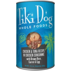 Tiki Dog Luau Chicken & Tuna in Chicken Consomme with Brown Rice Carrots & Egg Whole Wet Dog Food - 13.6 oz Can - Case of 12