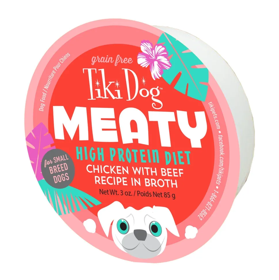 Tiki Dog Meaty Chicken with Beef Recipe Prepared Dog Food - 3 oz Cups - Case of 4