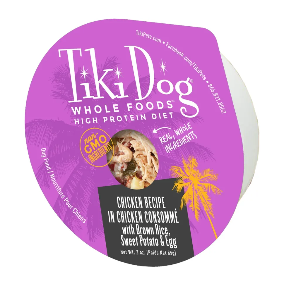 Tiki Dog Wholefoods Chicken / Chicken Consommé Canned Dog Food - 3 oz Cans - Case of 4