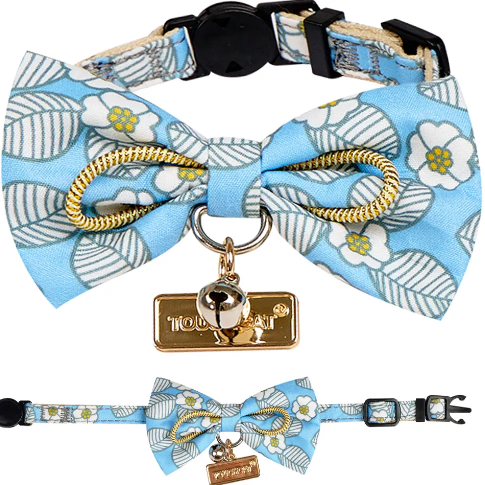 Touchcat ® Floral Patterned Designer Cat Collar with Bow - Blue - Large