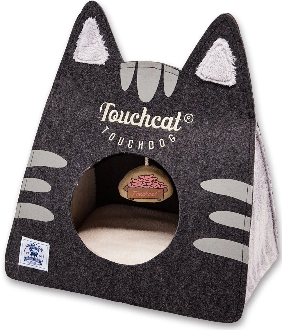Touchcat ® 'Kitty Ears' Travel On-The-Go Folding Designer Fashion Pet Cat Bed House w/ Hanging Teaser Toy