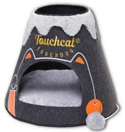 Touchcat ® 'Molten Lava' Triangular Frashion Designer Pet Kitty Cat Bed House Lounge Lounger w/ Hanging Teaser Toy