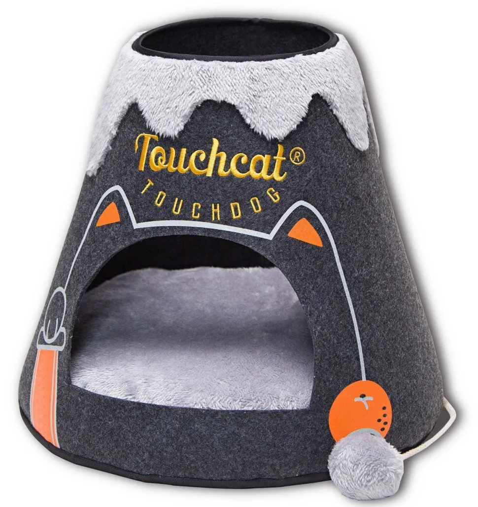 Touchcat ® 'Molten Lava' Triangular Frashion Designer Pet Kitty Cat Bed House Lounge Lounger w/ Hanging Teaser Toy