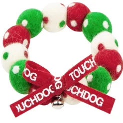 Touchcat ® Pom-Pom Patterned Designer Cat Neck Collar with Chime Bell - Red Green and White