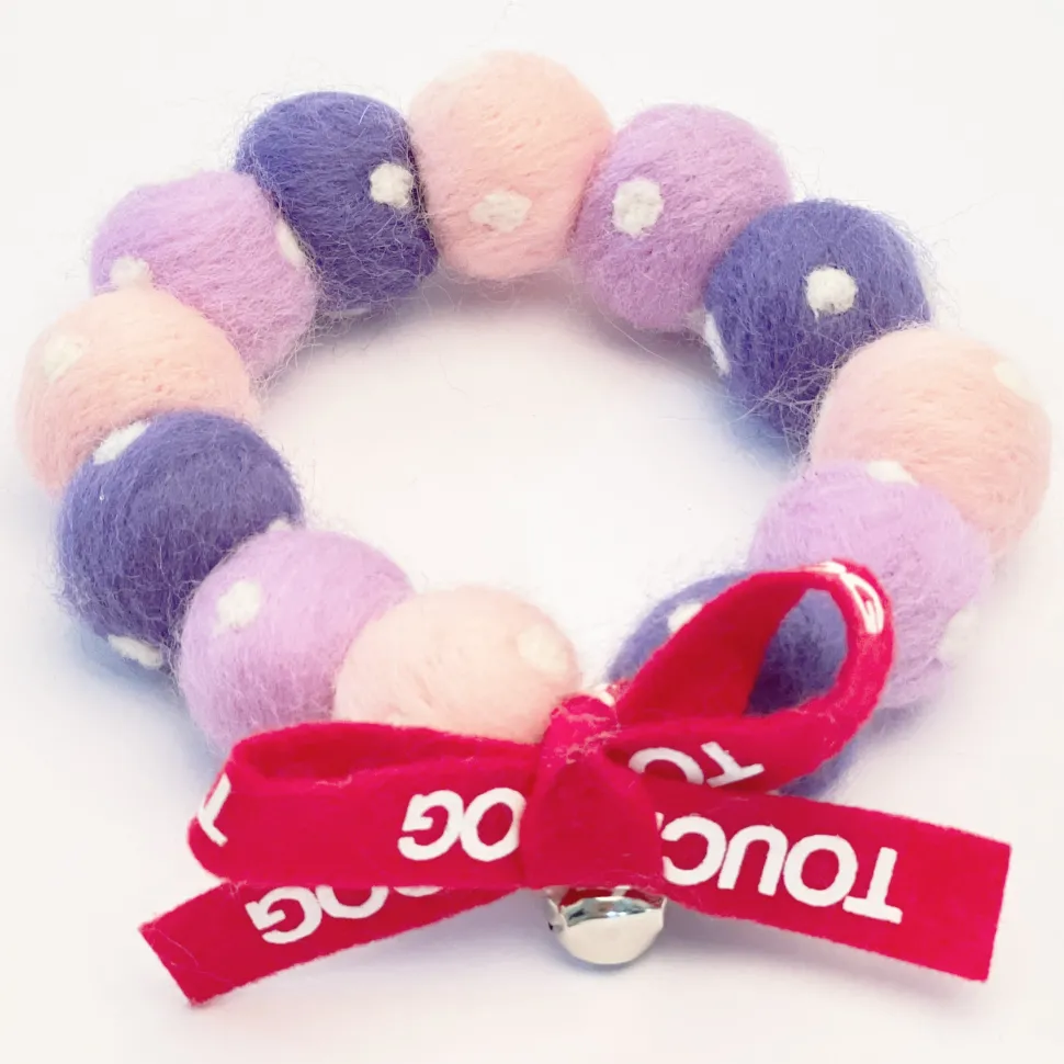 Touchcat ® Pom-Pom Patterned Designer Cat Neck Collar with Chime Bell - Pink and Purple