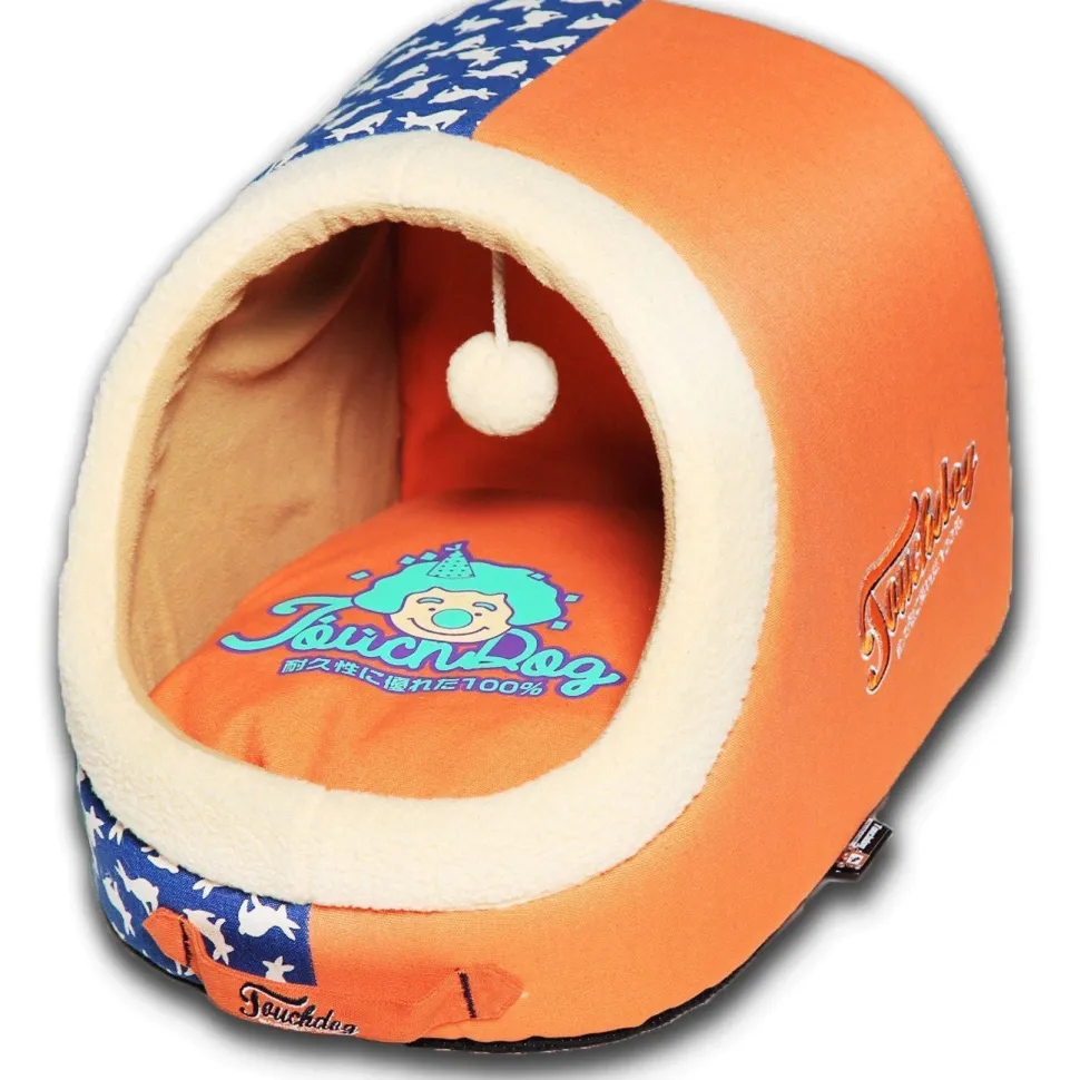 Touchdog ® 'Lazy-Bones' Rabbit-Spotted Panoramic Cat Bed with Teaser Toy