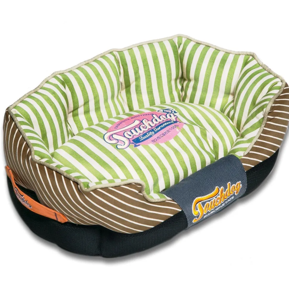 Touchdog ® 'Neutral-Striped' Rectangular Rounded Designer Dog Bed