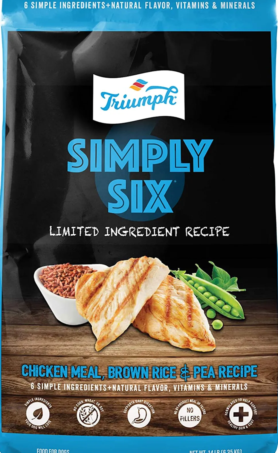 Triumph Simply Six Chicken Meal, Brown Rice & Pea (6 per bale) Dry Dog Food - 3 lb Bag