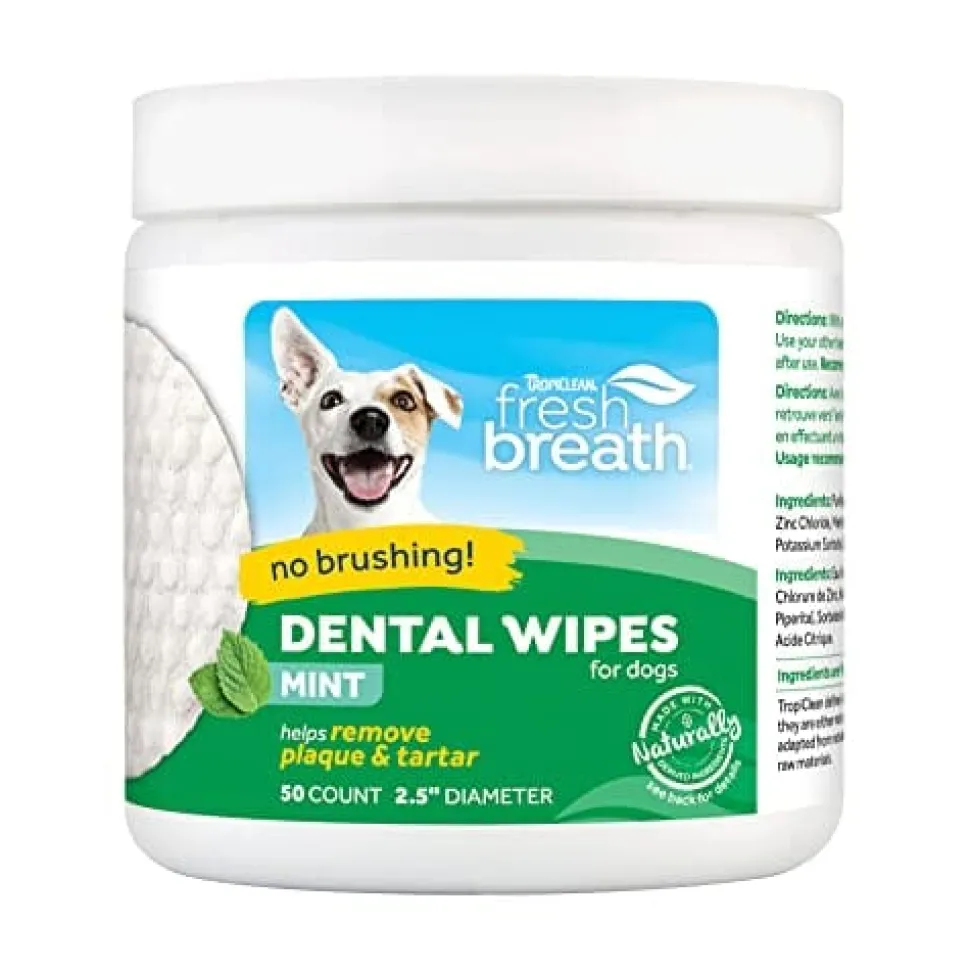 Tropiclean Fresh Breath No Brushing Clean Teeth Dental & Oral Care Dental Wipes for Pets - 50 Count