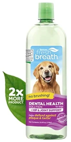 Tropiclean Fresh Breath Oral Care Dental Health Solution Plus Hip & Joint - 33.8 Oz