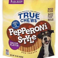 True Chews Pepperoni Style Treat Soft and Chewy Dog Treats - Bacon - 16 Oz
