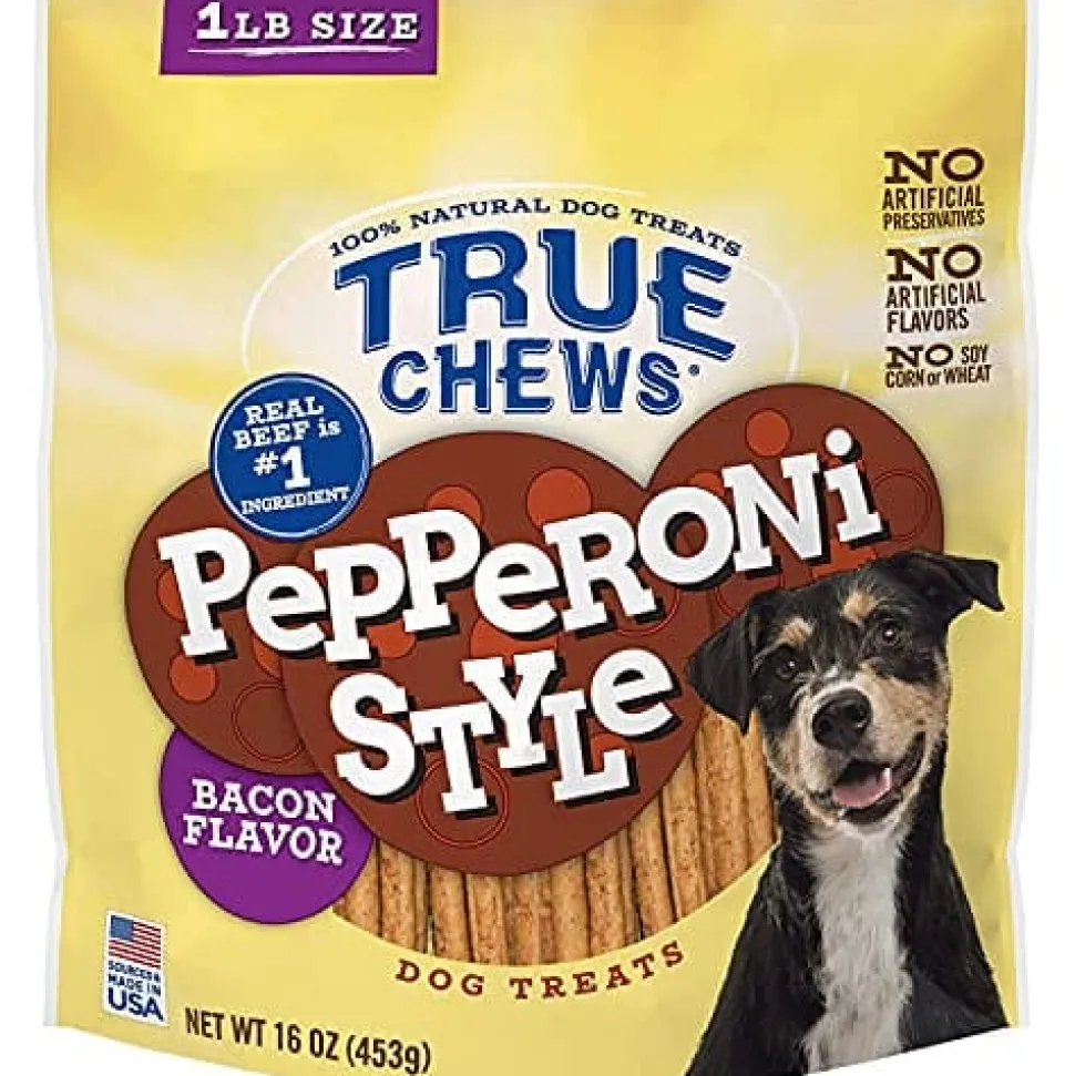 True Chews Pepperoni Style Treat Soft and Chewy Dog Treats - Bacon - 16 Oz