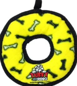 Tuffy's Junior Ring Bone-Patterned Float and Squeak Nylon and Plush Fetch Dog Toy - Yellow - Small